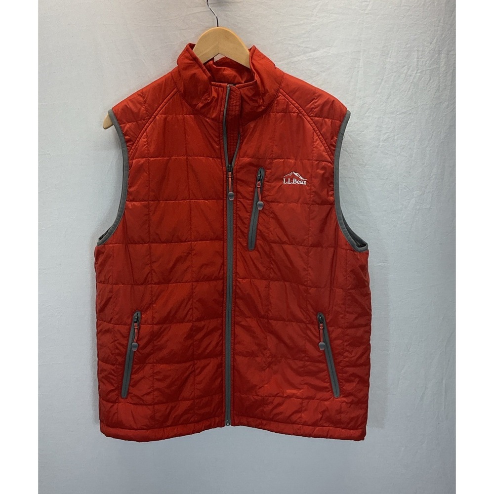 LL‎ Bean Primaloft Packaway Vest Rust Orange Full Zip Mens M Reg Gorpcore